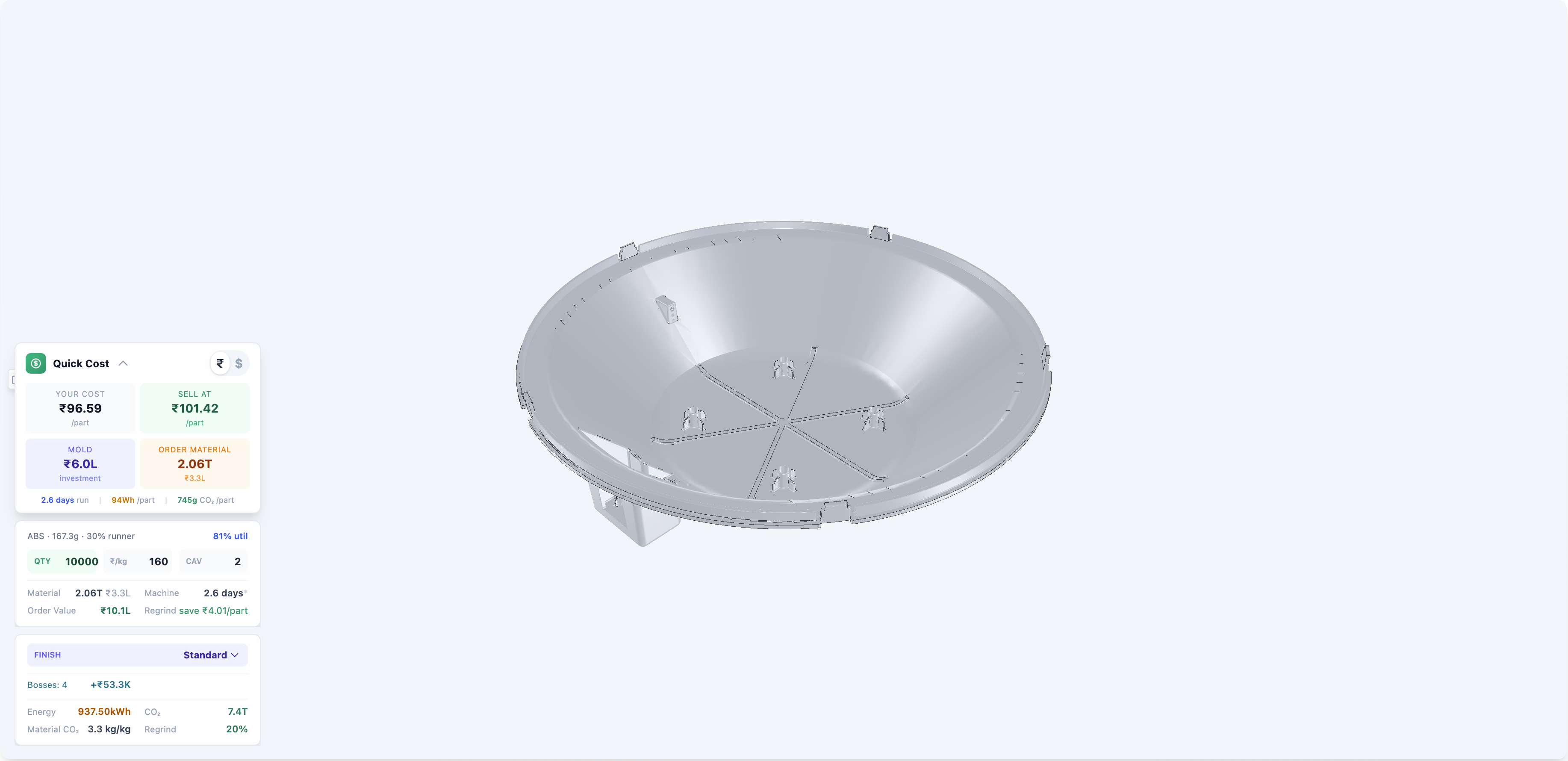 Expanded cost breakdown panel